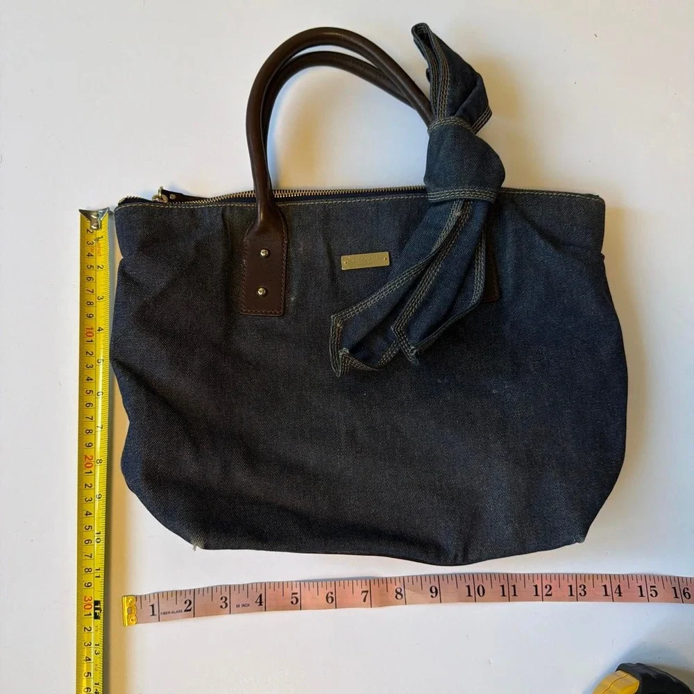 Kate Spade Vintage Dark Denim Bow Purse Blue Leather Trim Twee Indie Bag